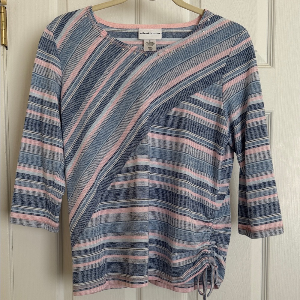 Alfred Dunner Women's Diagonal Striped Top - Pink and Blue size Med